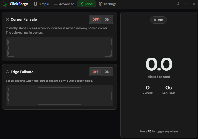 ClickForge Zones tab